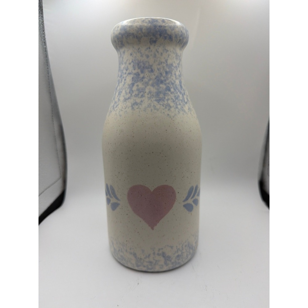 Vintage Heart Sponged Ceramic Milk crock Bottle Flower Vase cottagecore